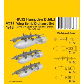   CMK 1:48 HP.52 Hampden B.Mk.I - Wing Bomb Ordnance Set for ICM