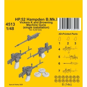  CMK 1:48 HP.52 Hampden B.Mk.I - Vickers K and Browning Machine Guns (single installation) for ICM