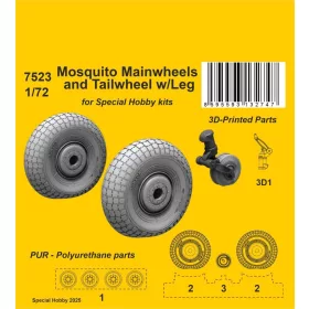   CMK 1:72 Mosquito Mainwheels and Tailwheel w/Leg for Special Hobby kits