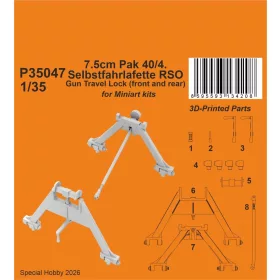  CMK 1:35 7.5cm Pak 40/4. Selbstfahrlafette RSO – Gun Travel Lock (front and rear) for Miniart