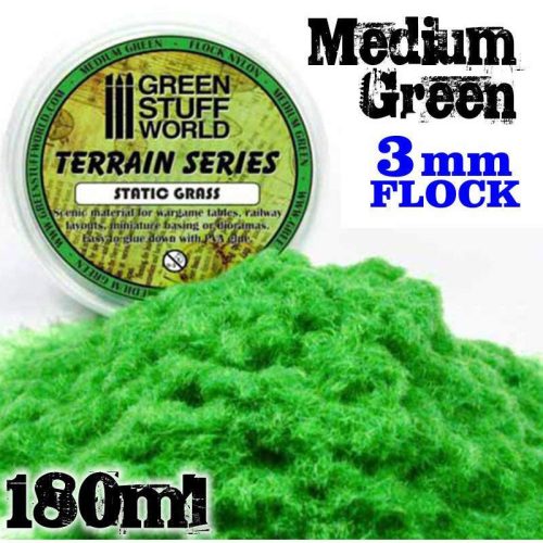 Green Stuff World - Static Grass Flock 3 mm - Medium Green - 180 ml