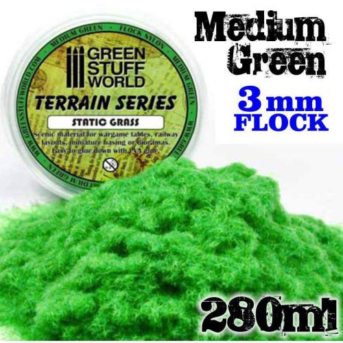 Green Stuff World - Static Grass Flock 3 mm - Medium Green - 280 ml