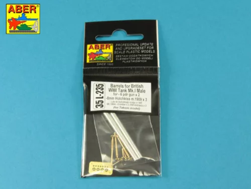 Aber Models 1:35 Barrels for British WWI Tank Mk.I Male - 6 pdr. gun x 2 & 8mm Hotchkiss m.1909 x 3