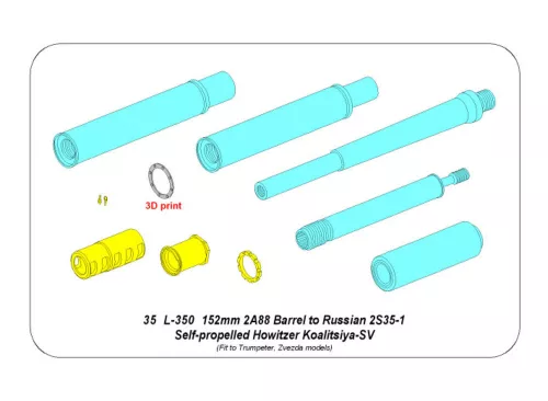 Aber Models 1:35 152mm 2A88 barrel to Russian 2S35-1 SPH MSTA-S Koalitsiya-SV