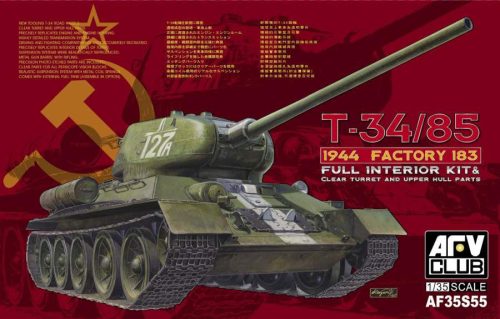 AFV-Club 1:35 T-34/85 1944 Factory 183(LIMITED) w. trans harcjármű makett