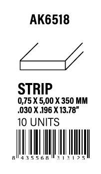 AK-Interactive Strips 0.75 x 5.00 x 350mm - STYRENE STRIP