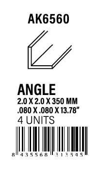 AK-Interactive Angle 2.0 x 2.0 x 350mm - STYRENE STRIP