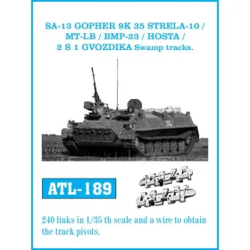   Friulmodel 1:35 Tracks for SA-13 GOPHER 9 K 35 STRELA-10 / MT-LB / BMP-23 / HOSTA / 2 S 1 GVODZIKA Swamp tracks.