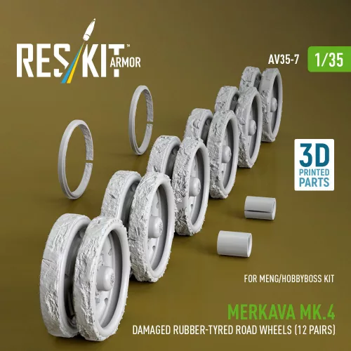 ResKit Models 1:35 Merkava Mk.4 damaged rubber-tyred road wheels (12 pairs) (3D Printed) for Meng / Hobby Boss