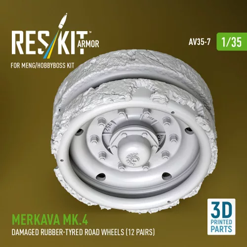ResKit Models 1:35 Merkava Mk.4 damaged rubber-tyred road wheels (12 pairs) (3D Printed) for Meng / Hobby Boss