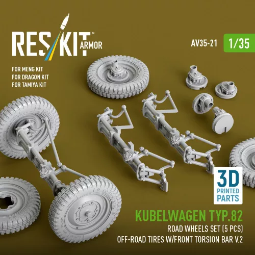 ResKit Models 1:35 Kubelwagen typ.82 road wheels set (5 pcs) off-road tires w/front torsion bar V.2 (3D Printed) for Meng / Dragon / Tamiya