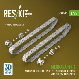   ResKit Models 1:35 Merkava Mk.4 Workable track set late type w/Sprockets (2 pcs) and idler wheels (2 pcs) (3D Printed) for Meng / Hobby Boss