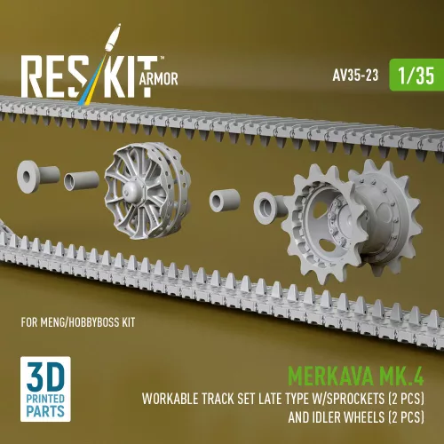 ResKit Models 1:35 Merkava Mk.4 Workable track set late type w/Sprockets (2 pcs) and idler wheels (2 pcs) (3D Printed) for Meng / Hobby Boss