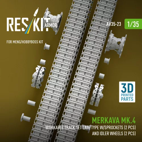 ResKit Models 1:35 Merkava Mk.4 Workable track set late type w/Sprockets (2 pcs) and idler wheels (2 pcs) (3D Printed) for Meng / Hobby Boss