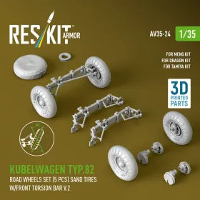   ResKit Models 1:35 Kubelwagen typ.82 road wheels set (5 pcs) sand tires w/front torsion bar V.2 (3D Printed) for Meng / Dragon / Tamiya