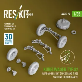   ResKit Models 1:35 Kubelwagen typ.82 road wheels set (5 pcs) sand tires w/front torsion bar V.3 (3D Printed) for Meng / Dragon / Tamiya
