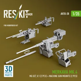   ResKit Models 1:35 Merkava Mk.4 MG set, V.1 (2 pcs) + Machine gun mounts (2 pcs) (3D Printed) for Hobby Boss