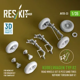   ResKit Models 1:35 Kubelwagen typ.82 road wheels set (5 pcs) sand tires w/front torsion bar V.1 (3D Printed) for Meng / Dragon / Tamiya