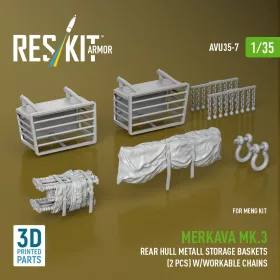   ResKit Models 1:35 Merkava Mk.3 rear hull metall storage baskets (2 pcs) w/workable chains for Meng kit (3D Printed)