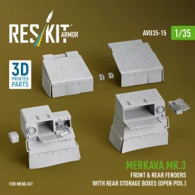   ResKit Models 1:35 Merkava Mk.3 front & rear fenders with rear storage boxes (open pos.) for Meng kit (3D Printed)