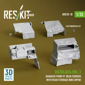   ResKit Models 1:35 Merkava Mk.3 Damaged Front n' Rear fenders with Rear stowage bins (open) (3D Printed) for Hobby Boss