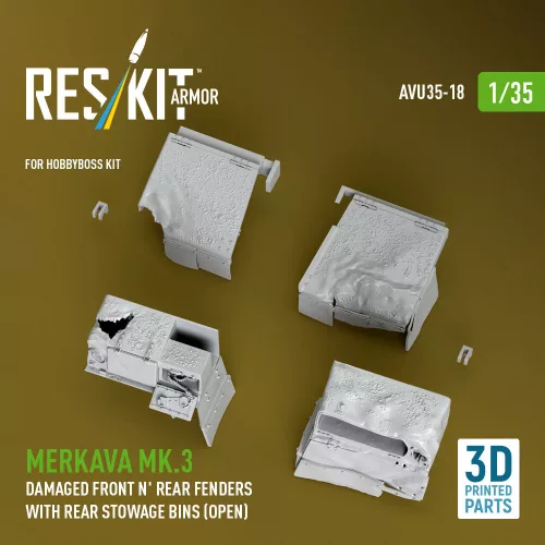 ResKit Models 1:35 Merkava Mk.3 Damaged Front n' Rear fenders with Rear stowage bins (open) (3D Printed) for Hobby Boss