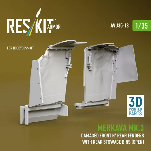 ResKit Models 1:35 Merkava Mk.3 Damaged Front n' Rear fenders with Rear stowage bins (open) (3D Printed) for Hobby Boss