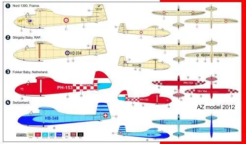 AZ Model 1:72 NORD 1300/SLINGSBY/FOKKER BABYIIB 2IN1