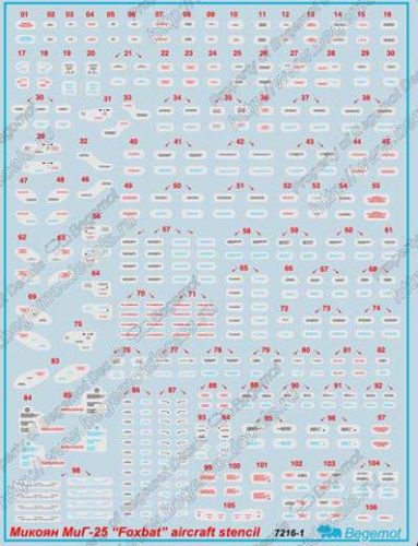 Begemot 1:72 Mikoyan MiG-25 stencil date x 2 sheets