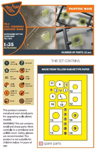 Clear Prop Accessories 1:35 TB.2 painting mask for CP kits