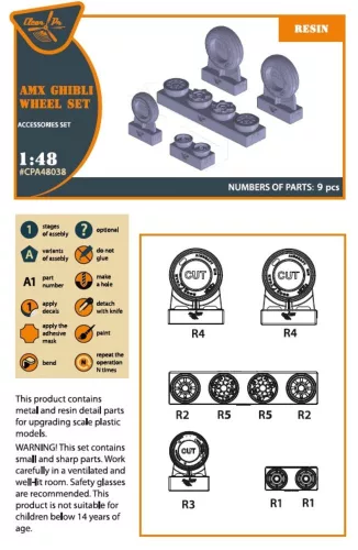 Clear Prop Accessories 1:48 AMX Ghibli wheel set for Kinetic, HobbyBoss kits