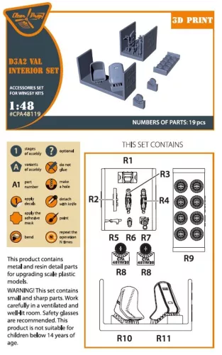 Clear Prop Accessories 1:48 D3A2 VAL interior set for Wingsy Kits