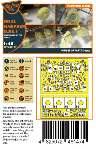 Clear Prop Accessories 1:48 HP.52 Hampden B.Mk.I painting mask for ICM