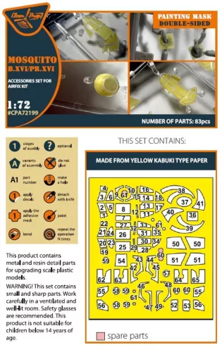 Clear Prop Accessories 1:72 Mosquito B.XVI/PRXVI double-sided painting mask for Airfix kit