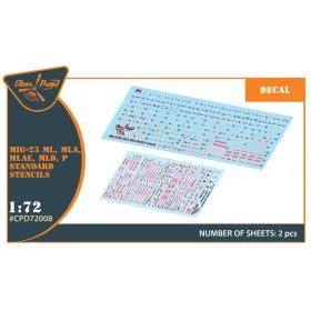   Clear Prop Accessories 1:72 MiG-23ML, MLA, MLD, P, MLAE standard stencils for CP kits and other