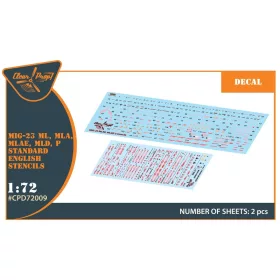   Clear Prop Accessories 1:72 MiG-23ML, MLA, MLD, P, MLAE standard english stencils for CP kits and other