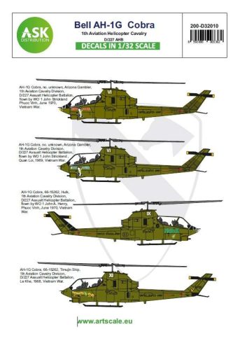 ASK decal 1:32 Bell AH-1G Cobra 1th Aviation Helicopter Cavalry D/227 AHB