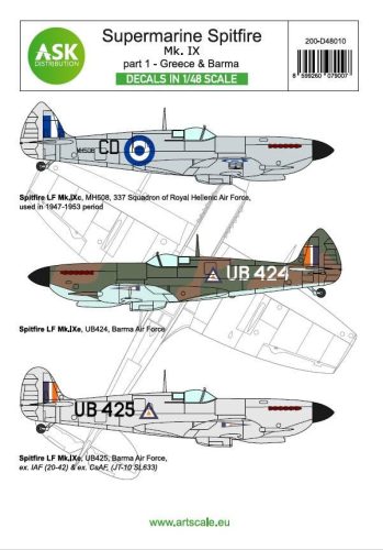 ASK decal 1:48 Spitfire Mk.IXc and Mk.IXe part 1 - Greece, Barma (limited edition)