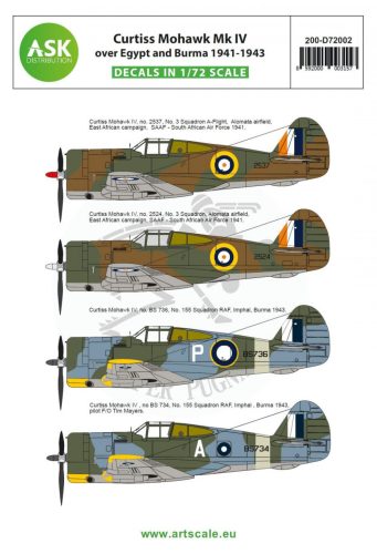 ASK decal 1:72 Curtiss Mohawk IV over Egypt and Burma 1941-1943