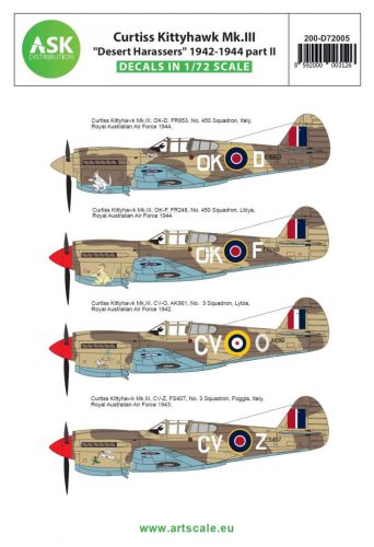 ASK decal 1:72 Curtiss Kittyhawk Mk.III ”Desert Harassers” North Africa / Italy 1942- 1944 part II