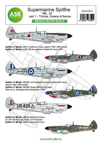 ASK decal 1:72 Spitfire Mk.IXc and Mk.IXe part 1 - Greece, Türkiye, Barma