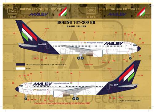 HADModels - 1:144 767/200/300 MALÉV matrica 