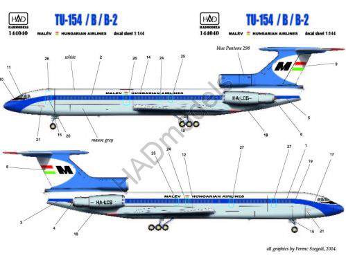 HADModels - 1:144 Tu-154 B/B-2 régi festésű MALÉV matrica