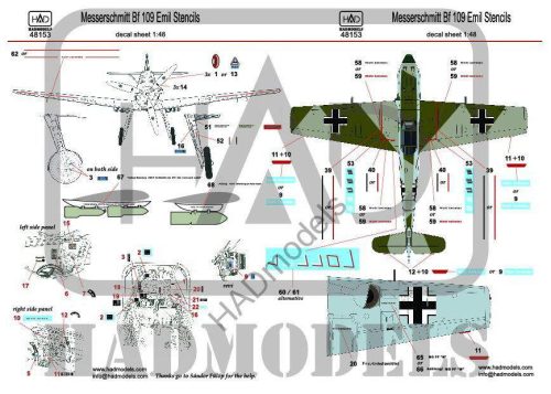 HADModels - 1:48 Messerschmitt Bf 109 Emil Stencil decal sheet
