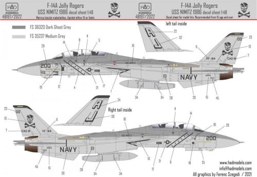 HADModels 1:48 F-14A VF-84 Jolly Rogers 1986 low visibility decal sheet with stencils