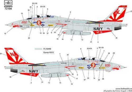 HADModels 1:72 F-14A VF111 “Sundowners” – Miss Molly matrica