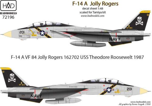 HADModels 1:72 F-14A VF-84 Jolly Rogers USS Theodore Roosewelt 1987 decal sheet