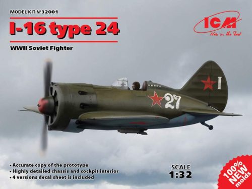 ICM 1:32 I-16 type 24, WWII Soviet Fighter (teljesen új szerszámos)