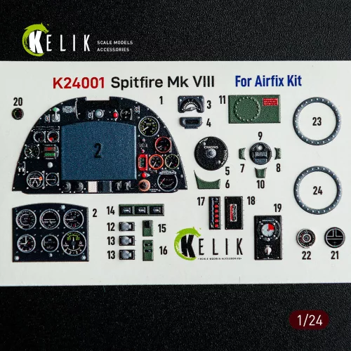 Kelik 1:24 Spitfire Mk VIII interior 3D decals for Airfix kit