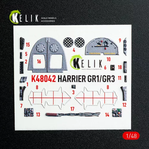 Kelik 1:48 Harrier GR1/GR3 interior 3D decals for Kinetic kit